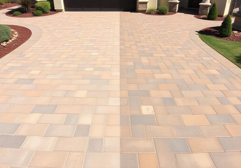 Paver driveway after professional cleaning