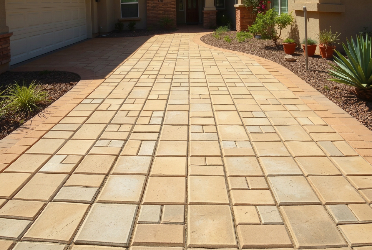 Paver driveway after professional cleaning