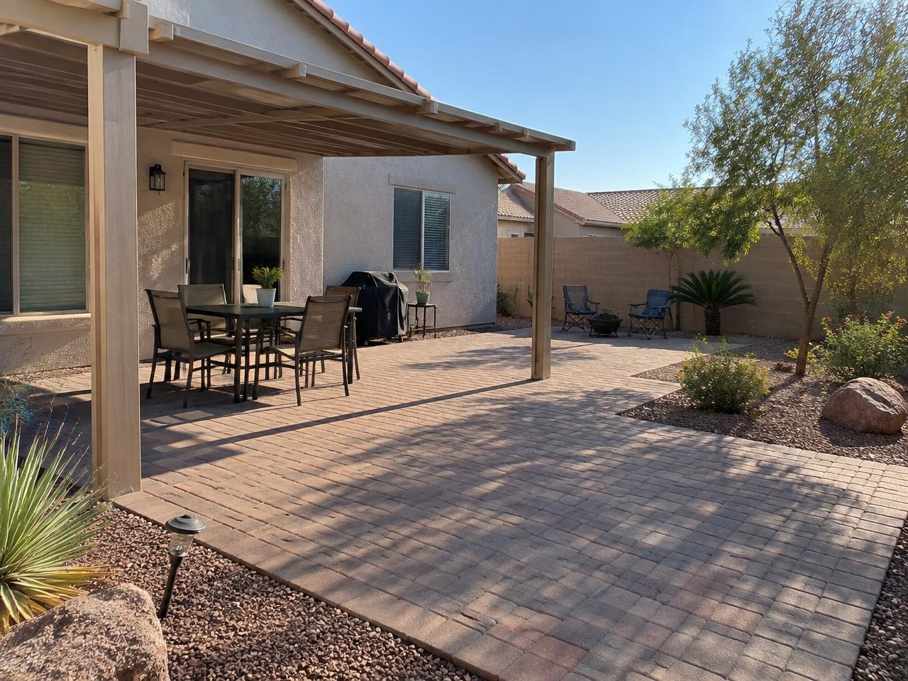 Freshly cleaned paver driveway at a Las Vegas home